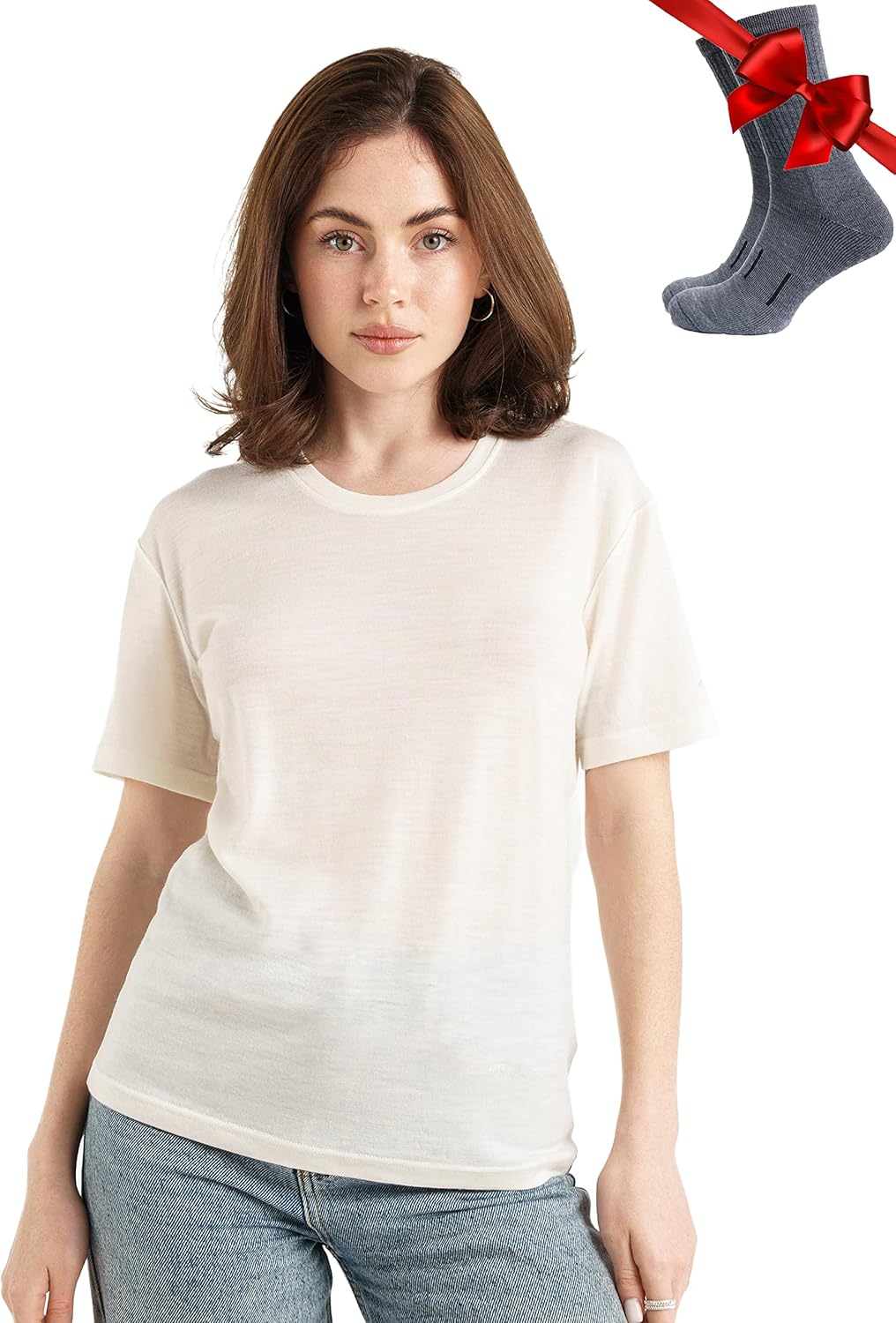 Merino.tech Merino Wool T Shirt Women - 100% Merino Wool Base Layer Women Short Sleeve Moisture-Wicking Tee and Hiking Socks