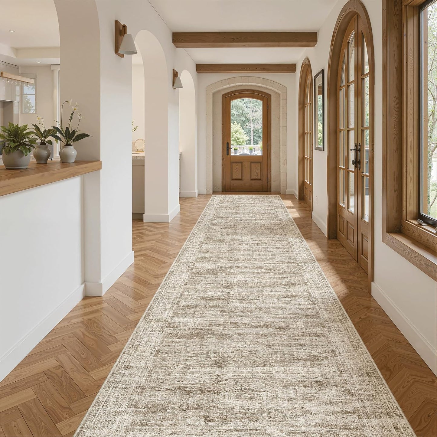 Washable Area Rug 8x10, Large Soft Rugs for Living Room Vintage Beige Carpet 8x10 Area Rugs for Bedroom Dining Room Non-Slip Stain Resistant Under Table Rug