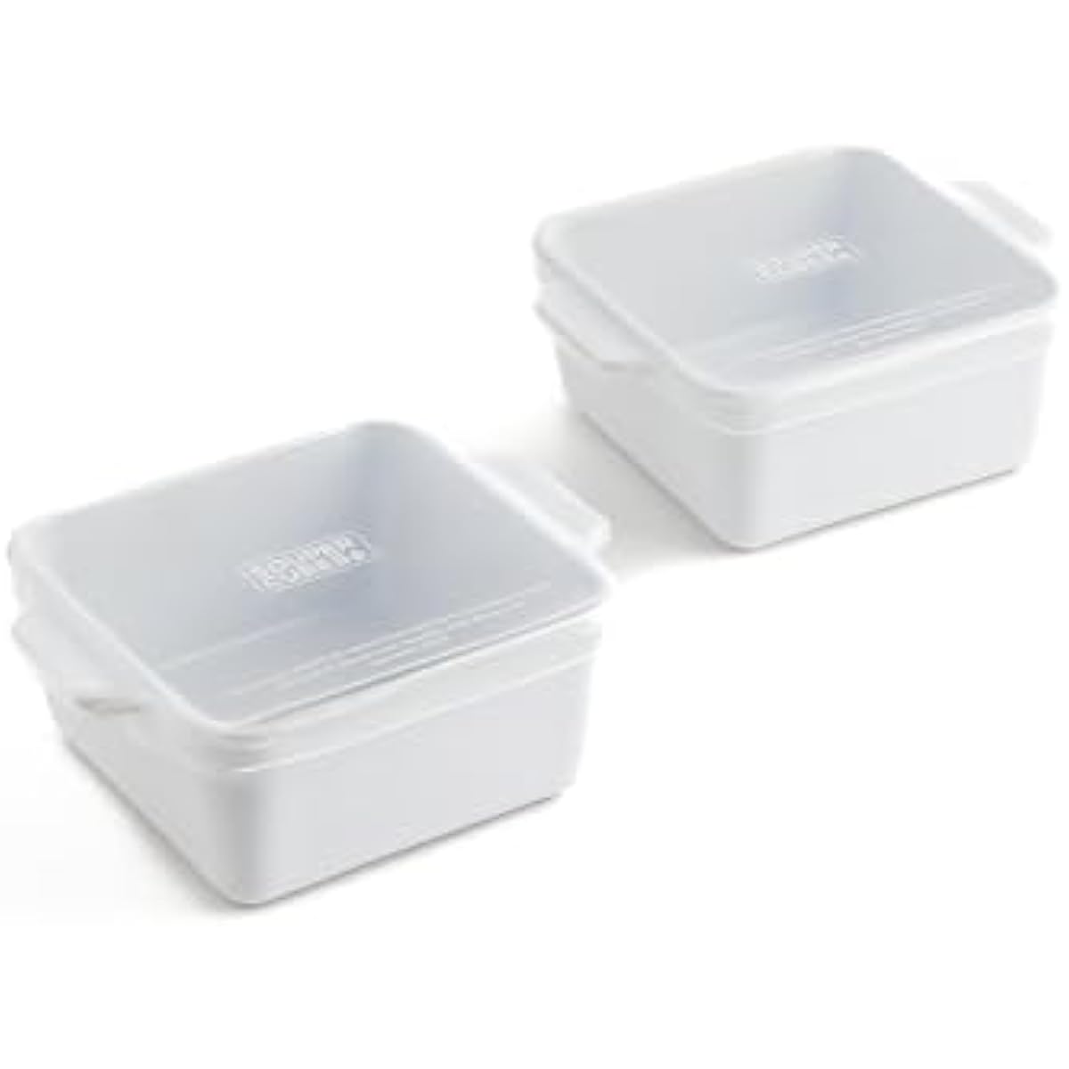 Souper Cubes Stoneware 2.0-5" x 5" Baking Dishes for Oven, Made in USA, Premium Mini Ceramic Baking Dishes with Silicone Covers for Individual Portions, Set of 2 - White