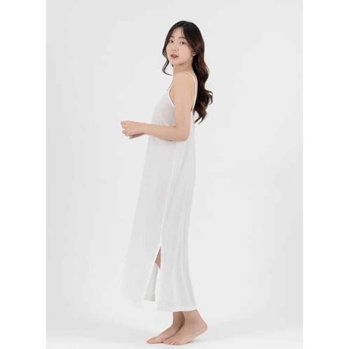Long Cotton Full Slip Dress Lingerie Nightwear Adjustable Spaghetti Strap