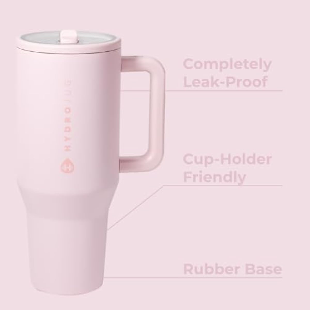 HydroJug Traveler - 32 oz Water Bottle with Handle & Flip Straw - Fits in Cup Holder, Leak Resistant Tumbler-Reusable Insulated Stainless Steel & Rubber Base - Gifts for Women & Men, Pink Sand
