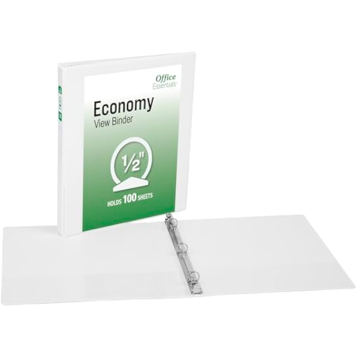 Office Essentials Economy View 3 Ring Binders, 0.5" Round Rings, 0.7" Spine, 100-Sheet Capacity, White Binders (12-Pack of 03422)