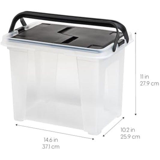 IRIS USA File Box File Organizer w/Wing Lid for Letter/Legal File, Water Resistant Document Box, BPA-Free Plastic Storage Bin Organizer with Handles, Stackable, Nestable, Clear 18 Qt. 4Pack