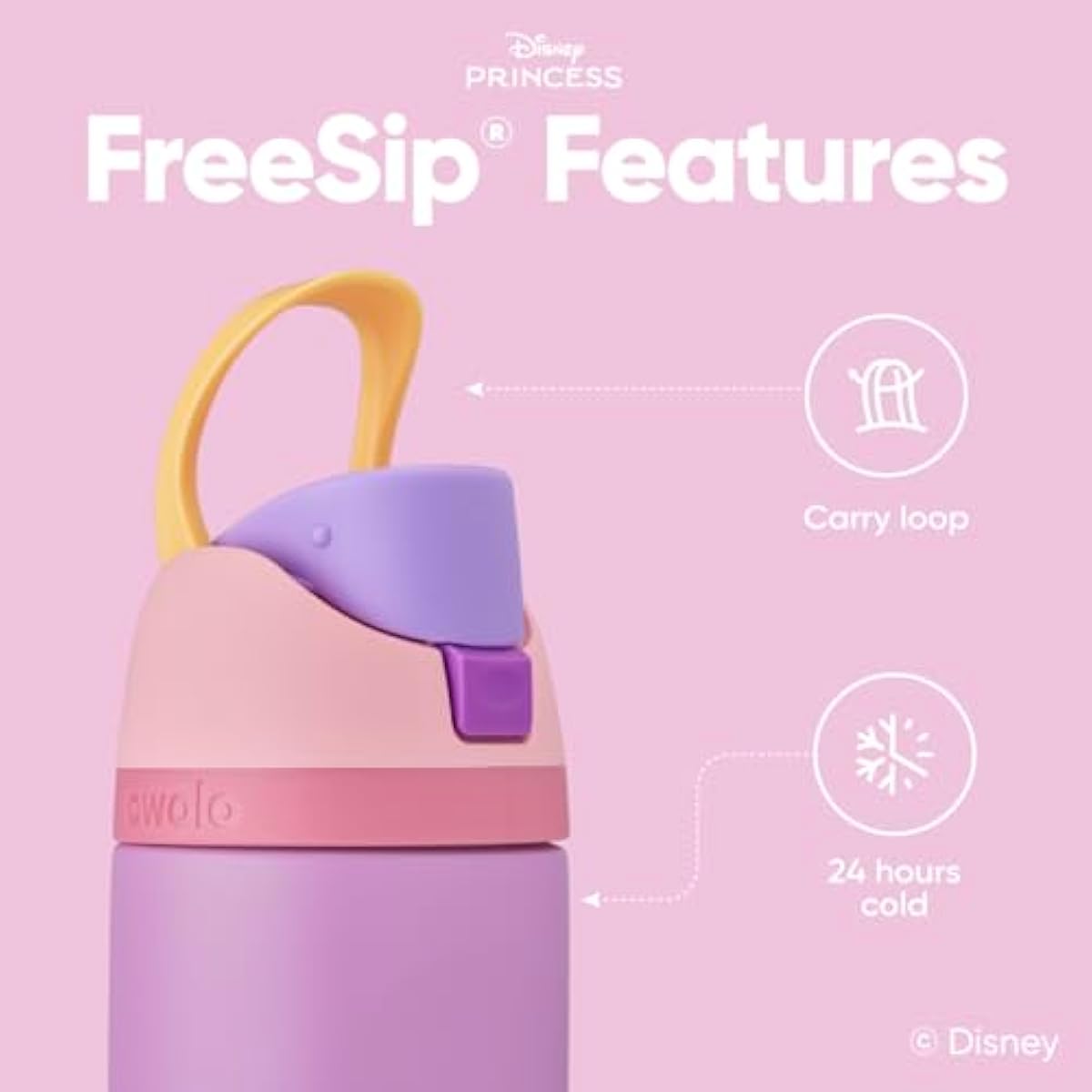 Owala Disney Princess FreeSip Insulated Stainless Steel Water Bottle with Straw for Sports and Travel, BPA-Free Sports Water Bottle, 24 oz, Rapunzel