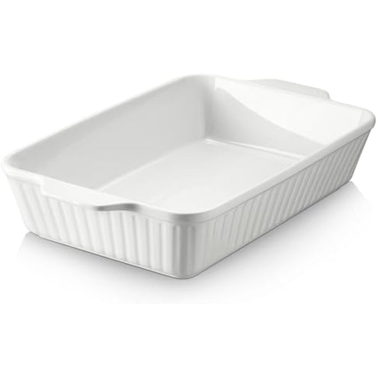DOWAN Casserole Dish, 9x13 Ceramic Baking Dish, Large Lasagna Pan Deep for Oven, 4.2 Quarts Baking Pan with Handles, Oven Safe and Durable Bakeware for Lasagna, Home Decor, Wedding Gift, Soft White