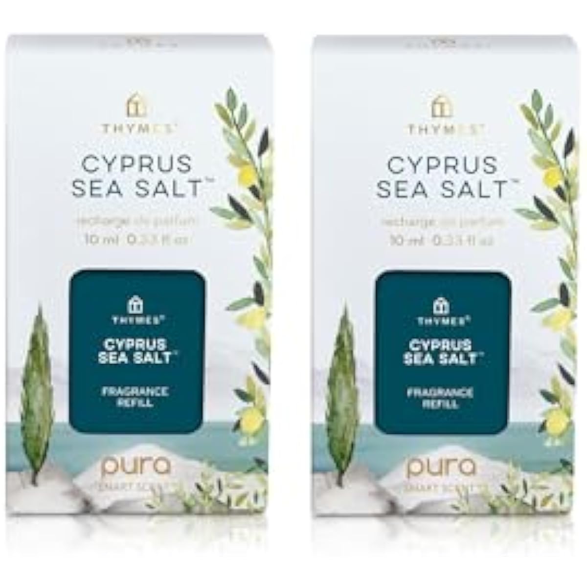 Thymes Pura Refills – 2 Pack of Oil Diffuser Scents – Long-Lasting Pura Diffuser Refills – Premium Home Fragrance – Notes of Rosemary, Sage, Lemon, Sea Salt & Jasmine (Cyprus Sea Salt, Pack of 2)