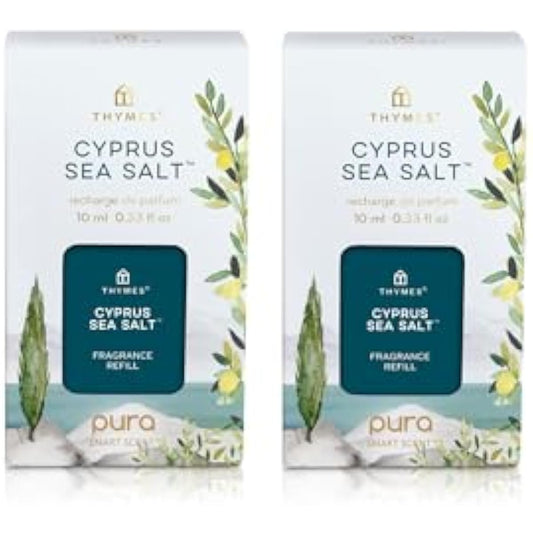 Thymes Pura Refills – 2 Pack of Oil Diffuser Scents – Long-Lasting Pura Diffuser Refills – Premium Home Fragrance – Notes of Rosemary, Sage, Lemon, Sea Salt & Jasmine (Cyprus Sea Salt, Pack of 2)