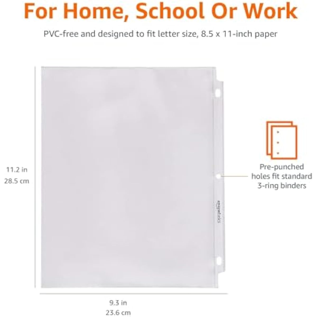 Amazon Basics Sheet Protectors for 3 Ring Binder, Heavyweight, Acid-Free, Clear Plastic Sleeves, Letter Size, 8.5 x 11 Inch, 100-Pack