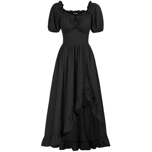 Scarlet Darkness Renaissance Dress Women Cottagecore Corset Dress Ruffle Maxi Dress with Pockets