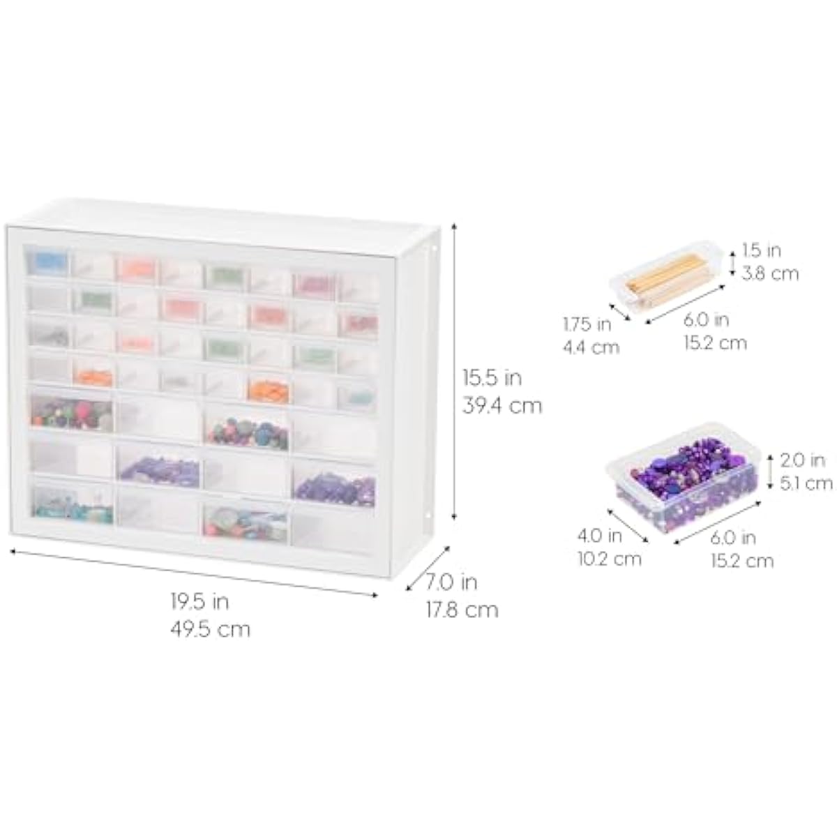 IRIS USA Small Parts Storage Cabinet, Made in USA, 44-Drawer Organizer for Screws, Nuts, Bolts, Electronics, Hardware, Beads, Crafts, Stackable Garage Storage, Teacher Toolbox, Scrapbook Art – White