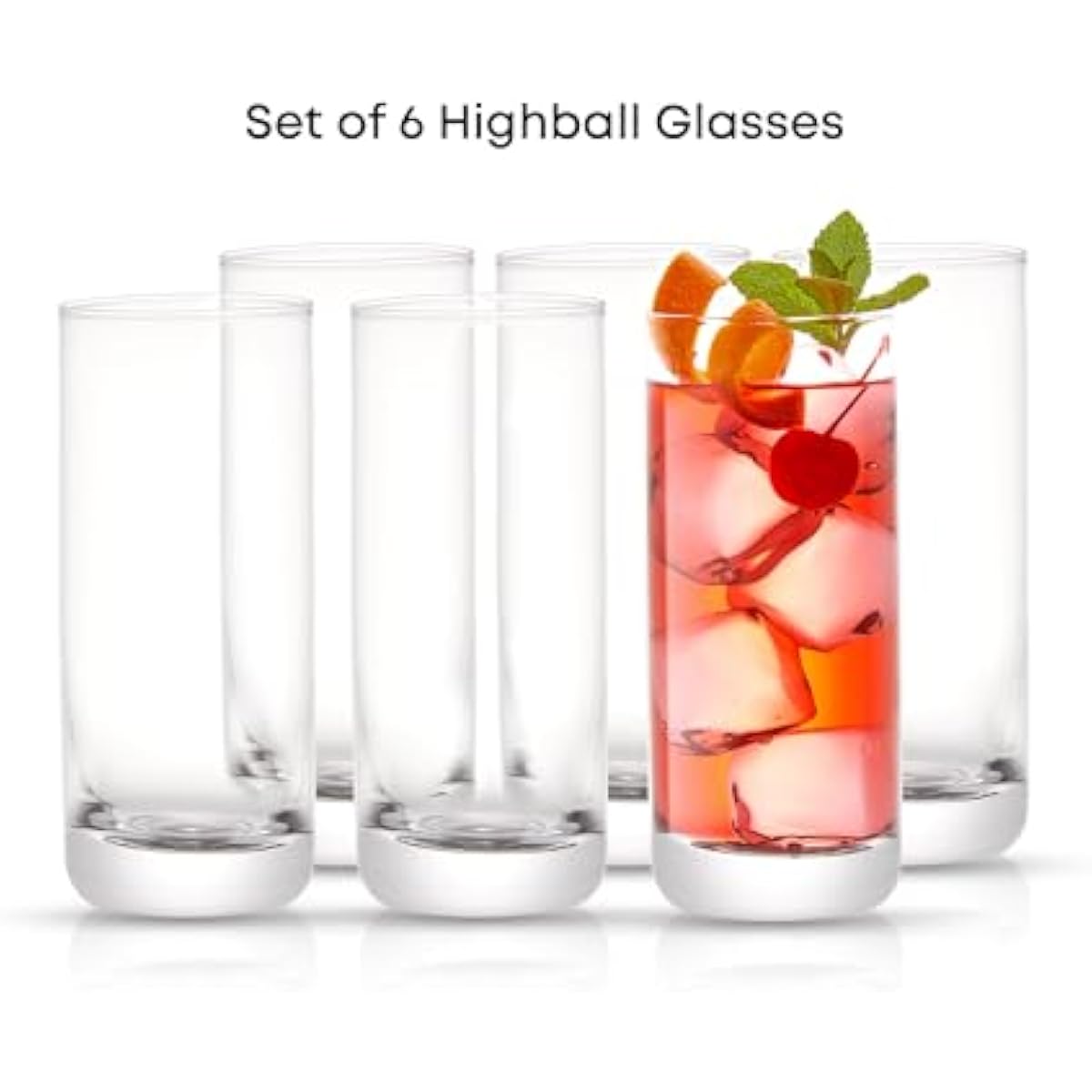 JoyJolt Faye 13oz Highball Glasses, 6pc Tall Glass Sets. Lead-Free Crystal Drinking Glasses. Water Glasses, Mojito Glass Cups, Tom Collins Bar Glassware, and Mixed Drink Cocktail Glass Set