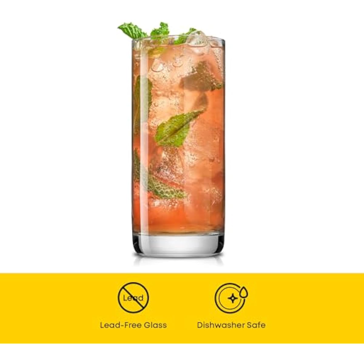 JoyJolt Faye 13oz Highball Glasses, 6pc Tall Glass Sets. Lead-Free Crystal Drinking Glasses. Water Glasses, Mojito Glass Cups, Tom Collins Bar Glassware, and Mixed Drink Cocktail Glass Set