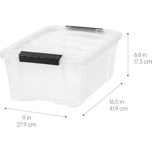 IRIS USA 13 QT Plastic Storage Box with Lid and Latches - 6 Pack - BPA-Free, See-Through Organizing Solution, Durable Nestable Stackable Containers, Secure Pull Handle - Clear