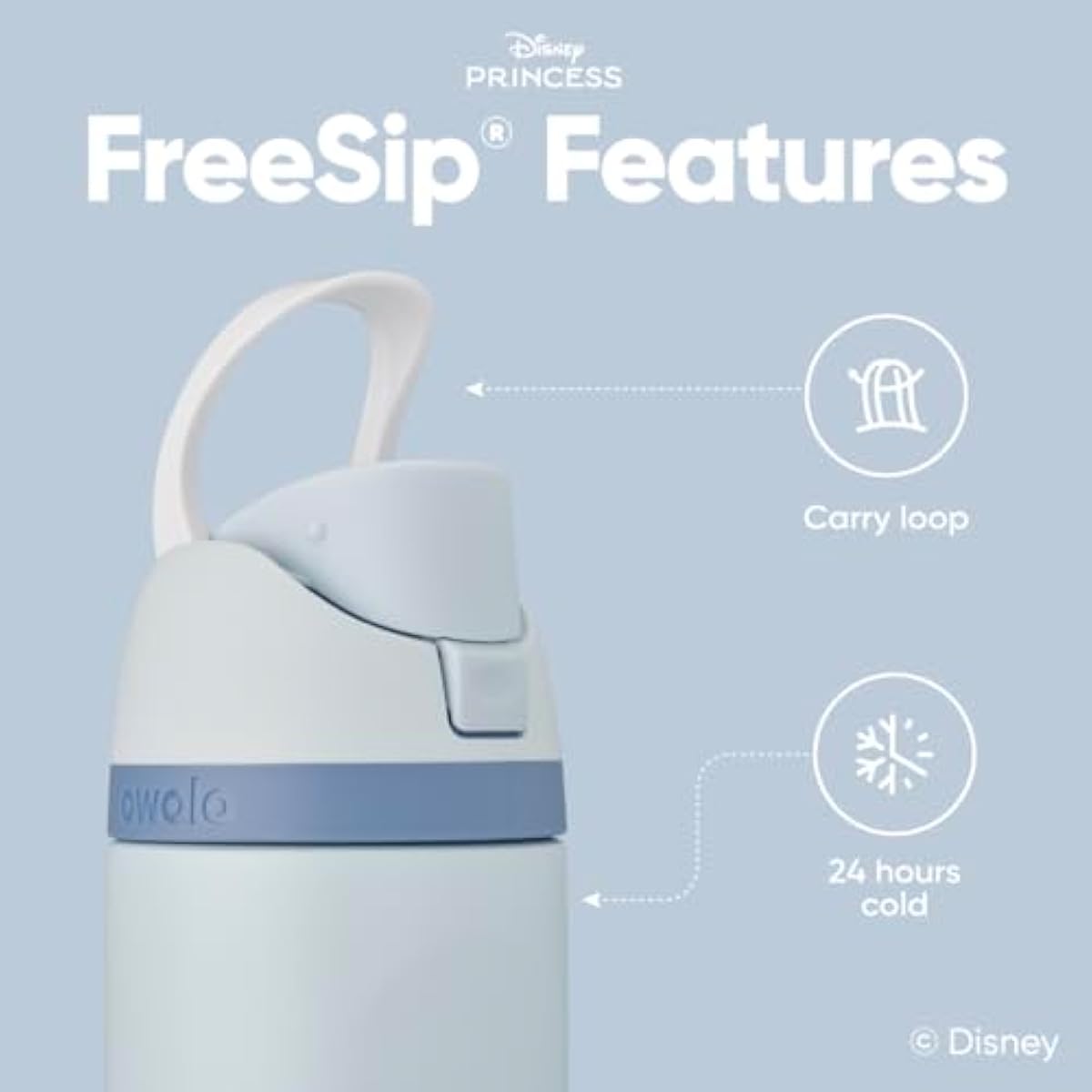 Owala Disney Princess FreeSip Insulated Stainless Steel Water Bottle with Straw for Sports and Travel, BPA-Free Sports Water Bottle, 24 oz, Cinderella