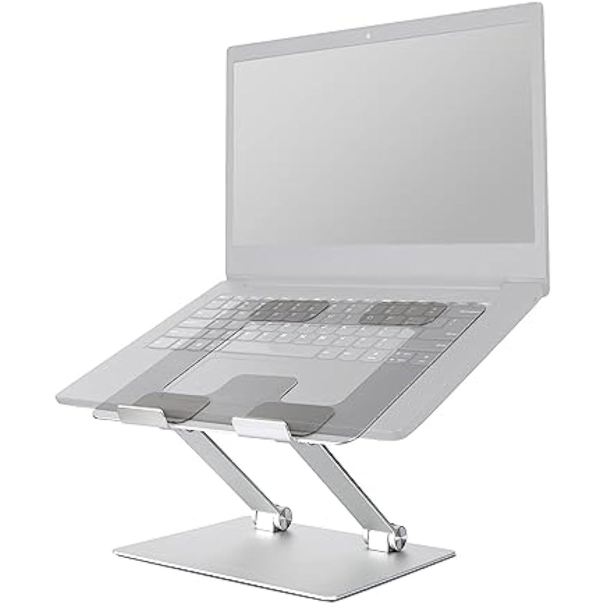 Amazon Basics Sturdy and Portable Ergonomic Laptop Stand for Desk, Height Adjustable Riser with Ventilated Cooling, Foldable, Fits all Laptops up to 17.3 Inch, Silver, 10 x 8.7 x 6 in