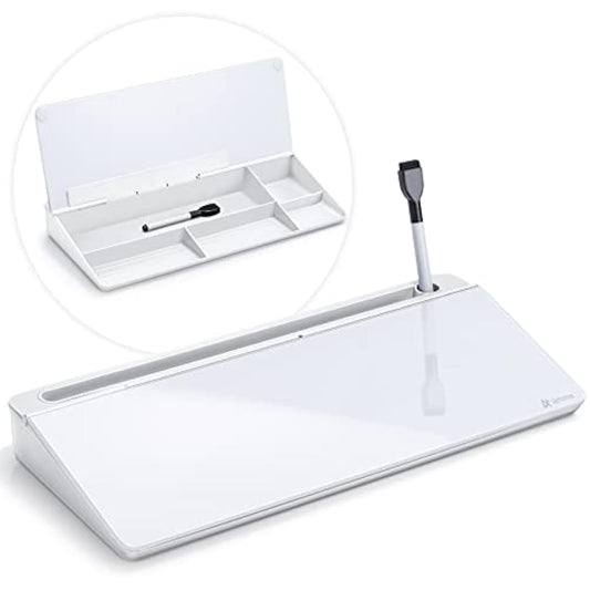 Varhomax Glass Desk Whiteboard with Storage, Desktop Organizer to-do List Memo Notepad Dry Erase White Board for Home Office and School Supplies (White)