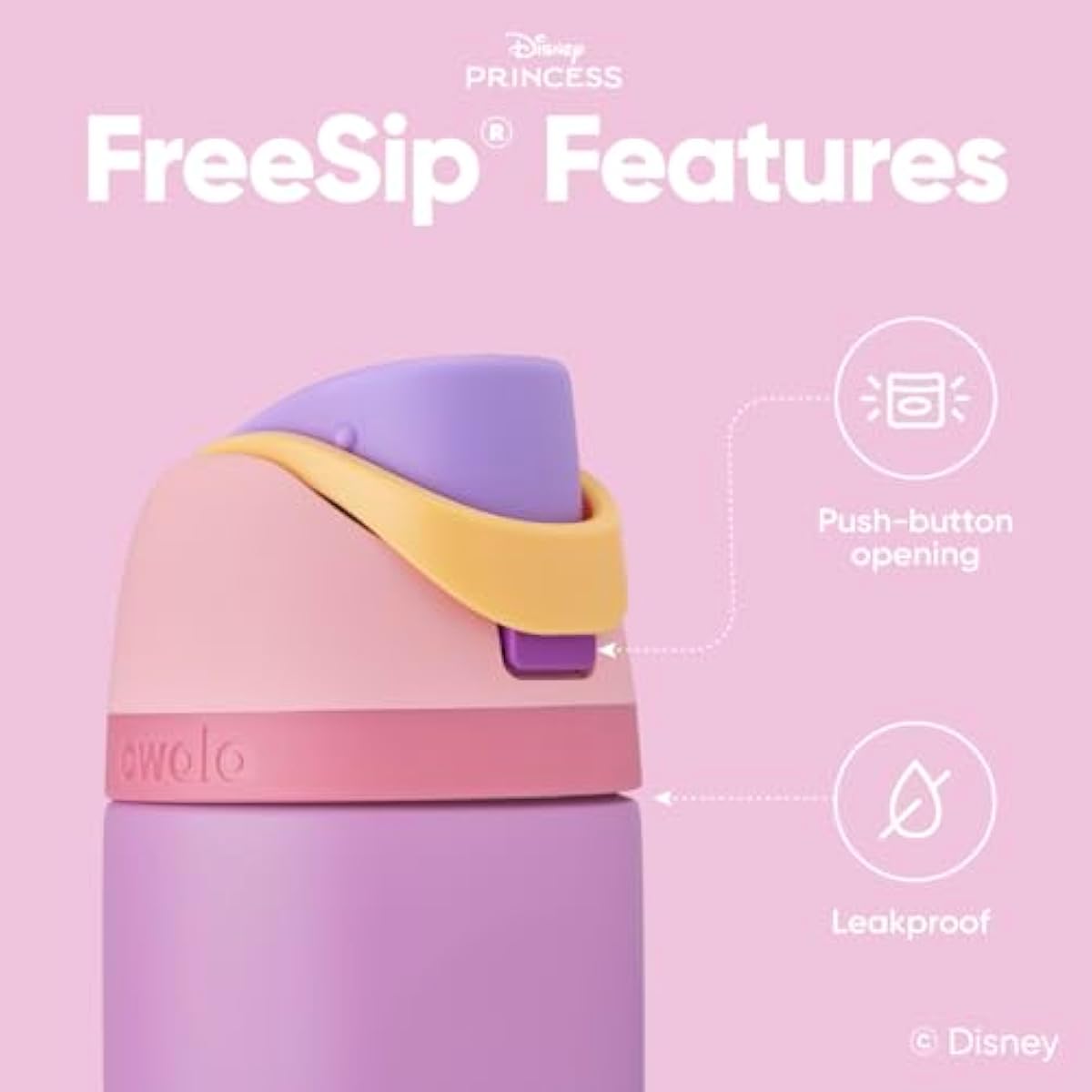 Owala Disney Princess FreeSip Insulated Stainless Steel Water Bottle with Straw for Sports and Travel, BPA-Free Sports Water Bottle, 24 oz, Rapunzel