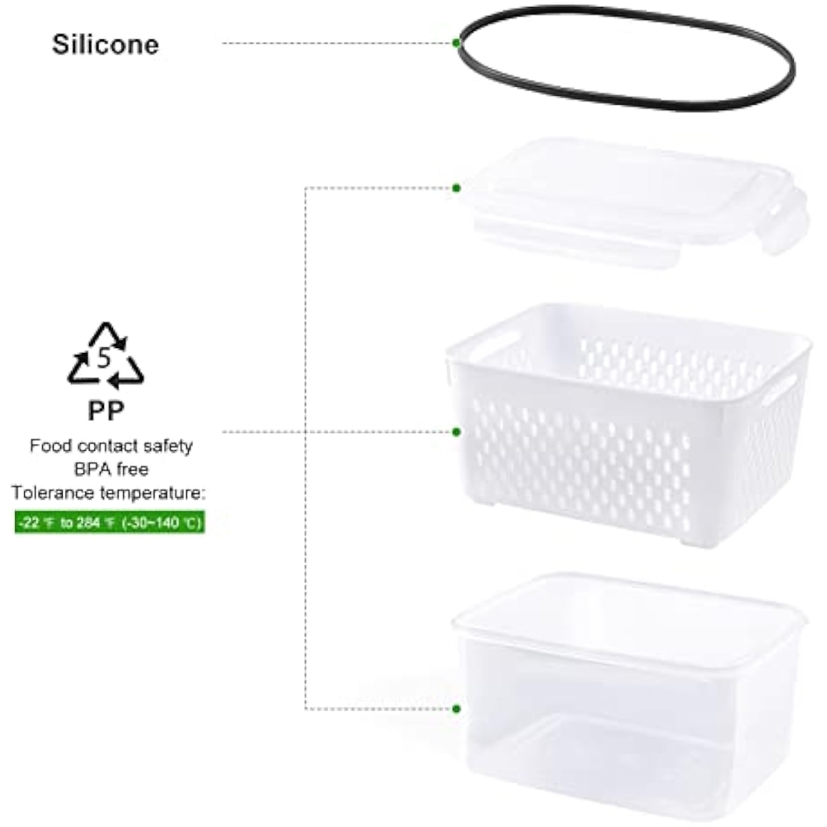 5 PCS Large Fruit Containers for Fridge - Leakproof Food Storage Containers with Removable Colander - Dishwasher & microwave safe Produce Containers Keep Fruits, Vegetables, Berry, Meat Fresh longer