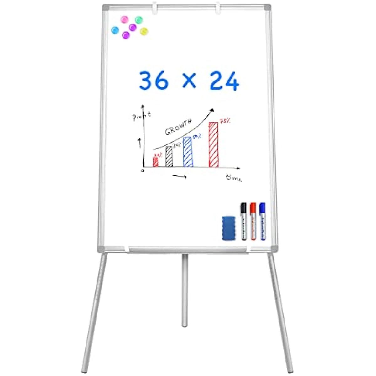 Easel Whiteboard - Magnetic Portable Dry Erase 36 x 24 Tripod Height Adjustable, 3' x 2' Flipchart Easel Stand White Board for Office or Teaching at Home & Classroom (36x24 White)