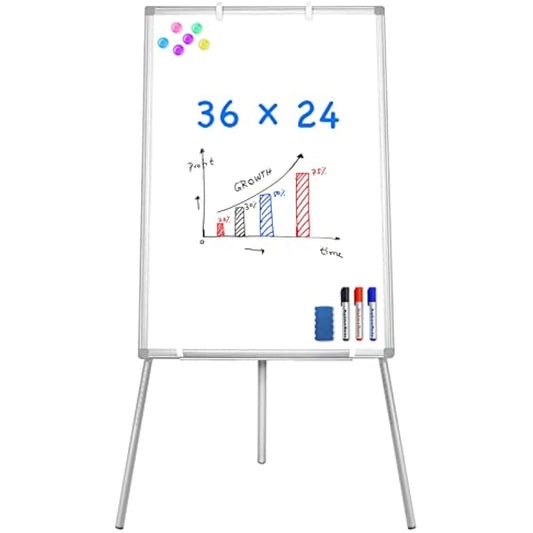 Easel Whiteboard - Magnetic Portable Dry Erase 36 x 24 Tripod Height Adjustable, 3' x 2' Flipchart Easel Stand White Board for Office or Teaching at Home & Classroom (36x24 White)