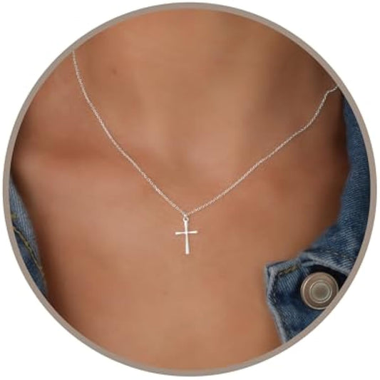 Annika Bella Cross Necklace for Women, 16-18 Inches Silver/Gold Chain, Women's Small Simple Cross Necklaces Religious Charm Jewelry, Faith Gift for Her