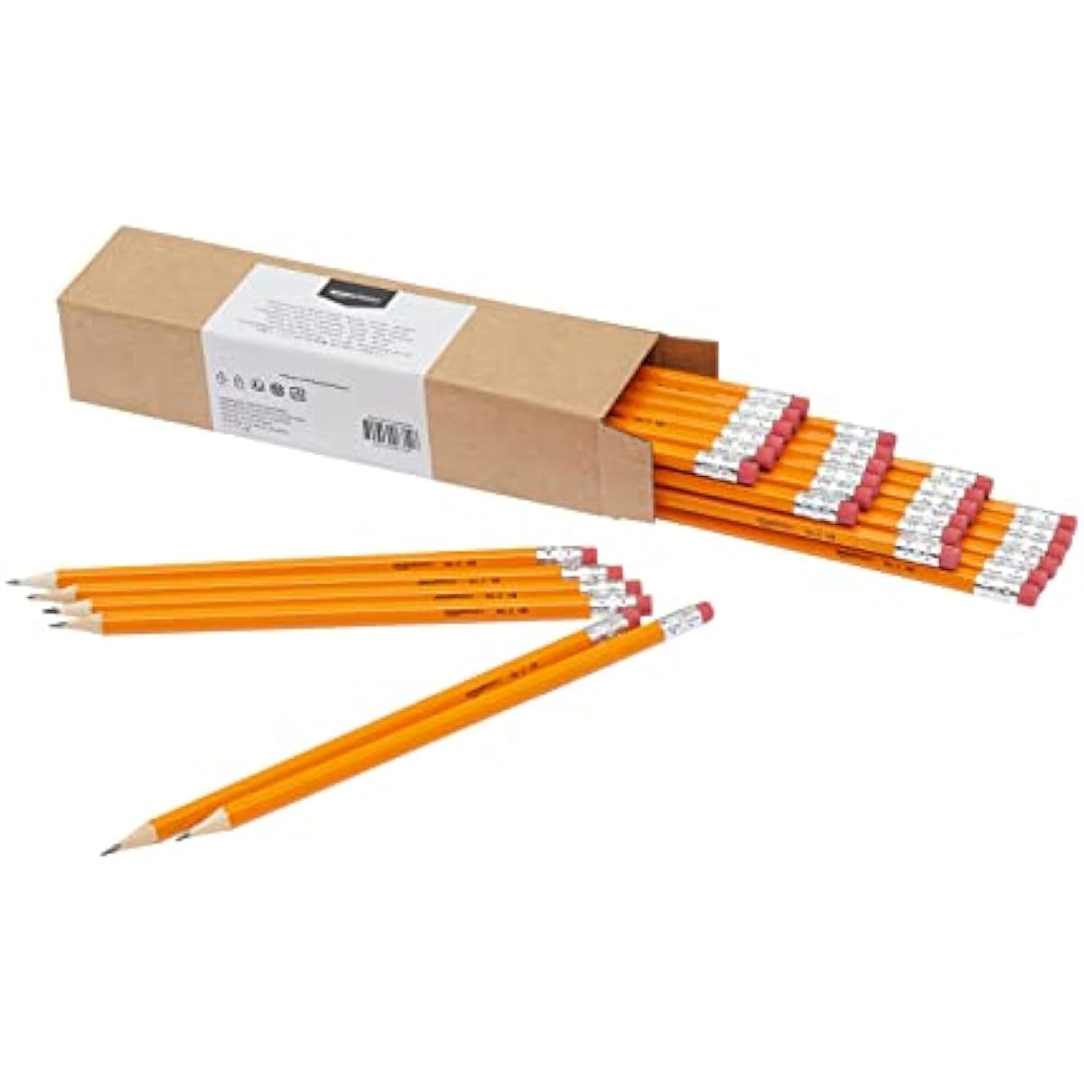 Amazon Basics Wood-Cased #2 HB School Pencils with Erasers for Writing and Drawing, Pre-sharpened, Soft Strong Lead, Orange, 30 Count