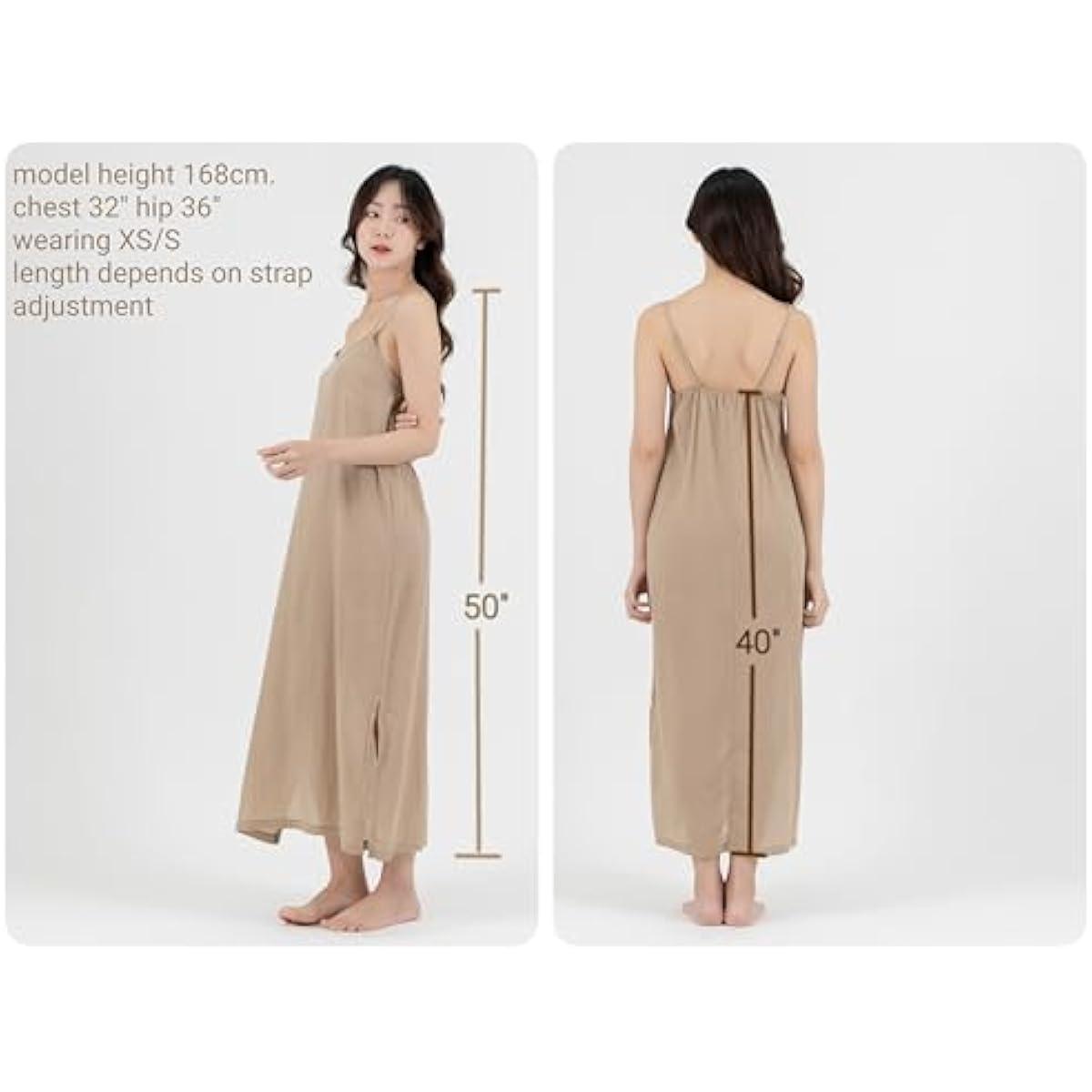 Long Cotton Full Slip Dress Lingerie Nightwear Adjustable Spaghetti Strap