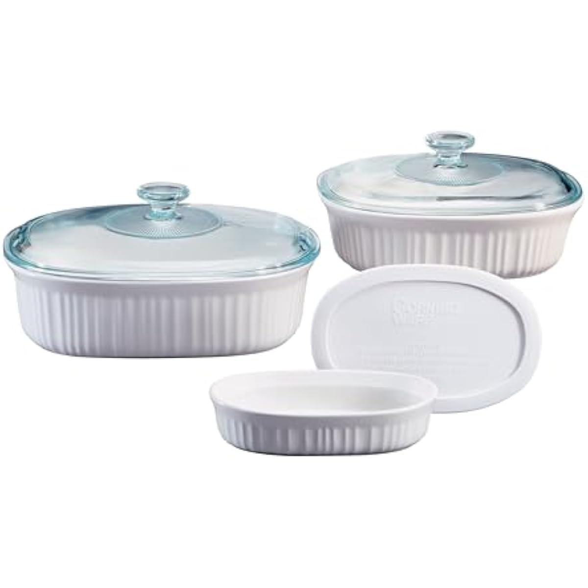 CorningWare Ceramic Bakeware Set with Lids Chip and Crack Resistant Stoneware Baking Dish, Microwave, Dishwasher, Oven, Freezer and Fridge Safe, 6-Piece French White