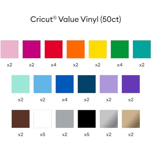 Cricut Value Permanent Vinyl - 50ft Rainbow Sampler, 12in x 12in Sheets (50 Count)