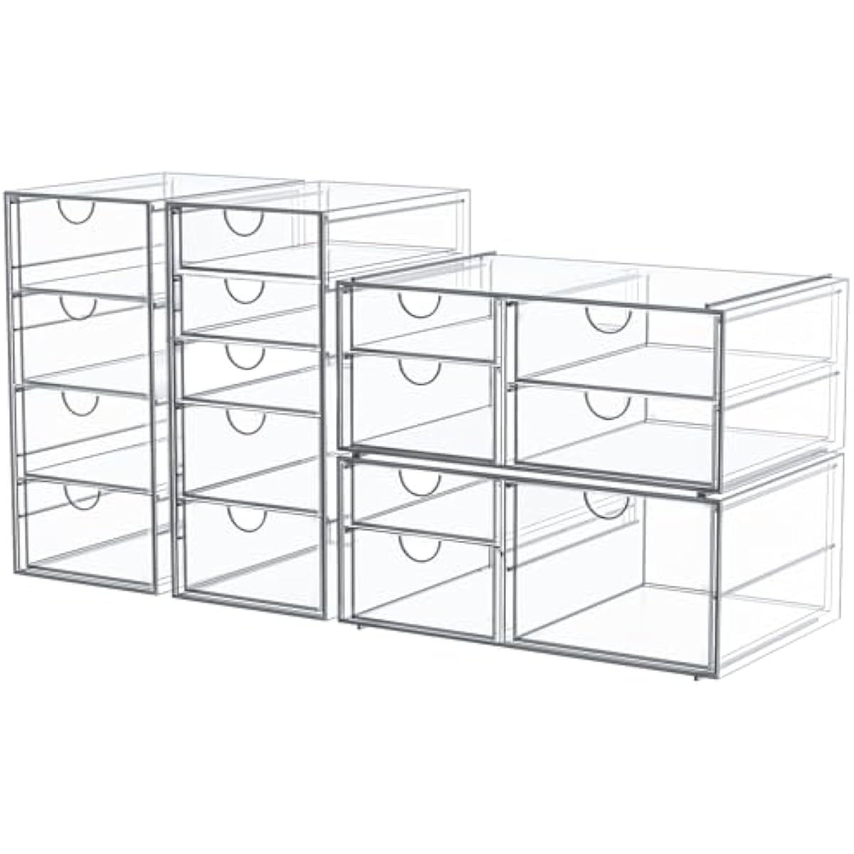 Makeup Organizer Storage with 16 Drawers, 4 Pcs Desktop Office Supplies, Desk Organizers, Clear Accessories, Dustproof Storage Drawer and for Make Up, Jewelry, Pen, Stationary