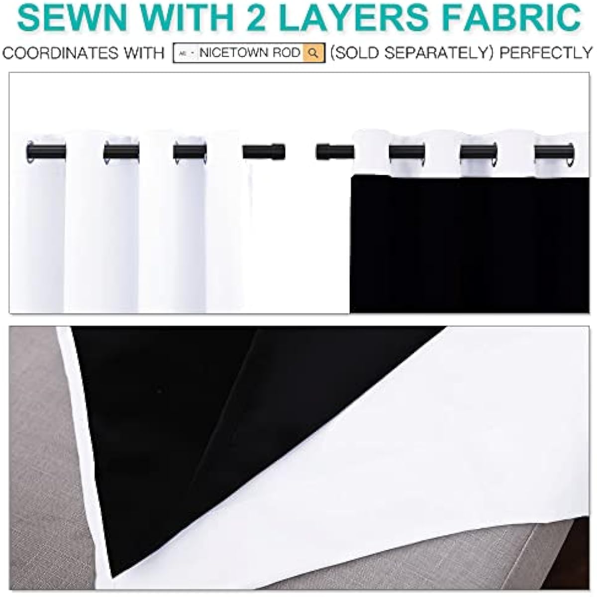 NICETOWN 100% Blackout Window Curtain Panels, Cold and Full Light Blocking Drapes with Black Liner for Nursery, 84 inches Drop Thermal Insulated Draperies (White, 2 Pieces, 52 Wide Each Panel)