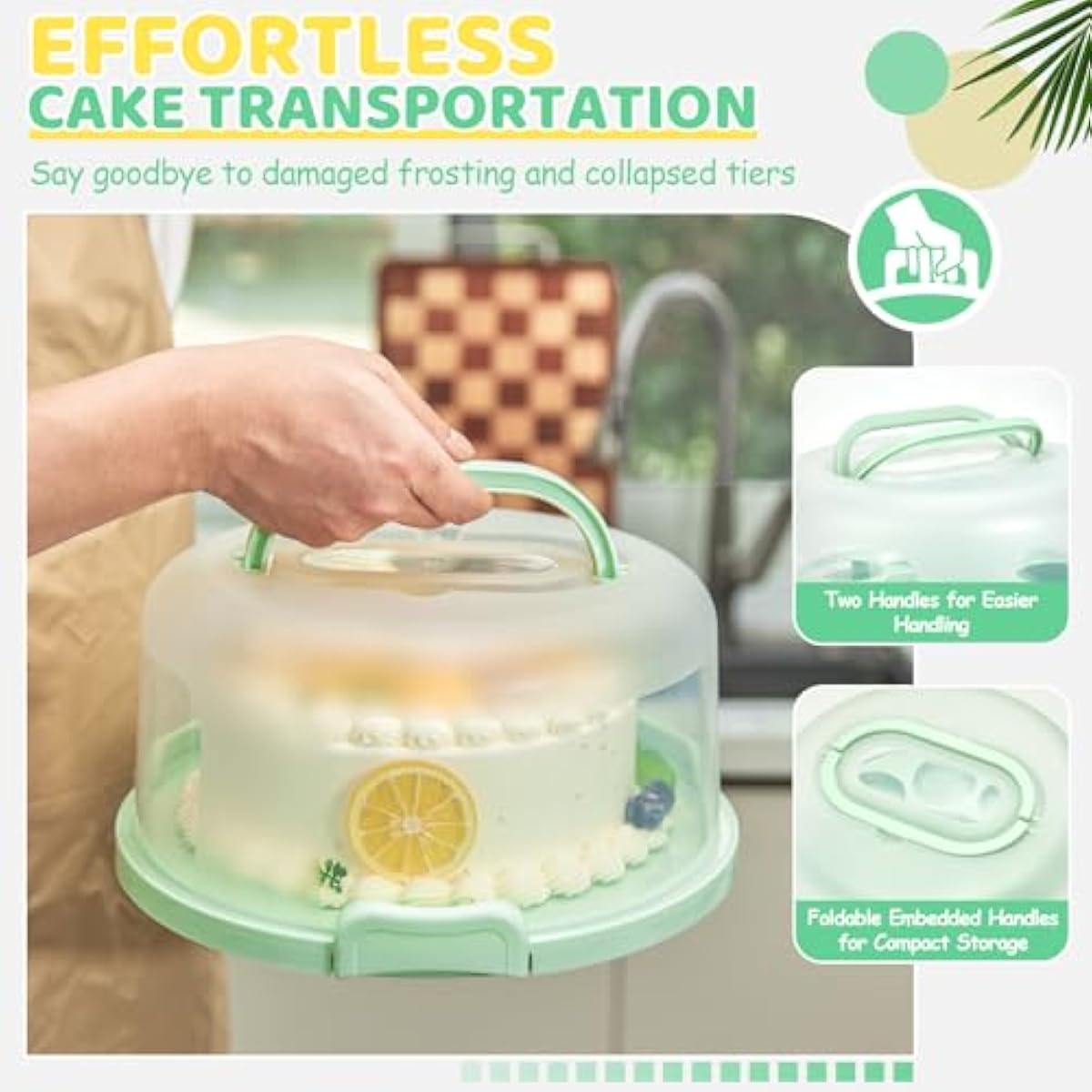 Ohuhu Cake Carrier with Lid and Handle, BPA-Free Cake Containers Cake Holder for 10 inch Cake with 2 Handles Cupcake Carrier - Plastic Cover Two Sided Base for Transport Pie Nuts Fruit Perfect Gifts