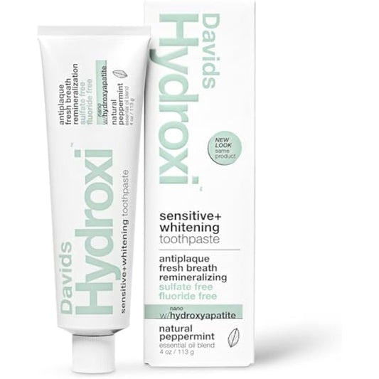 Davids Hydroxi Fluoride Free Nano Hydroxyapatite Toothpaste for Remineralizing, Sensitive Support, Whitening, Antiplaque, SLS Free, Natural Peppermint, 4oz, Made in USA