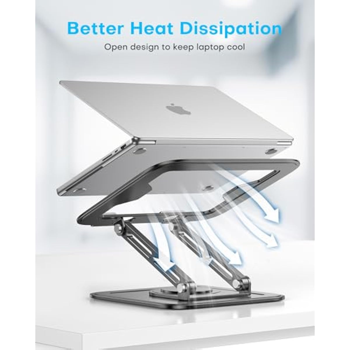 Adjustable Laptop Stand, Computer Stand with 360 Rotating Base, Ergonomic Laptop Riser Mount for Desk Foldable Protable Computer Desk Fits with MacBook Pro Air (10-16") - Black