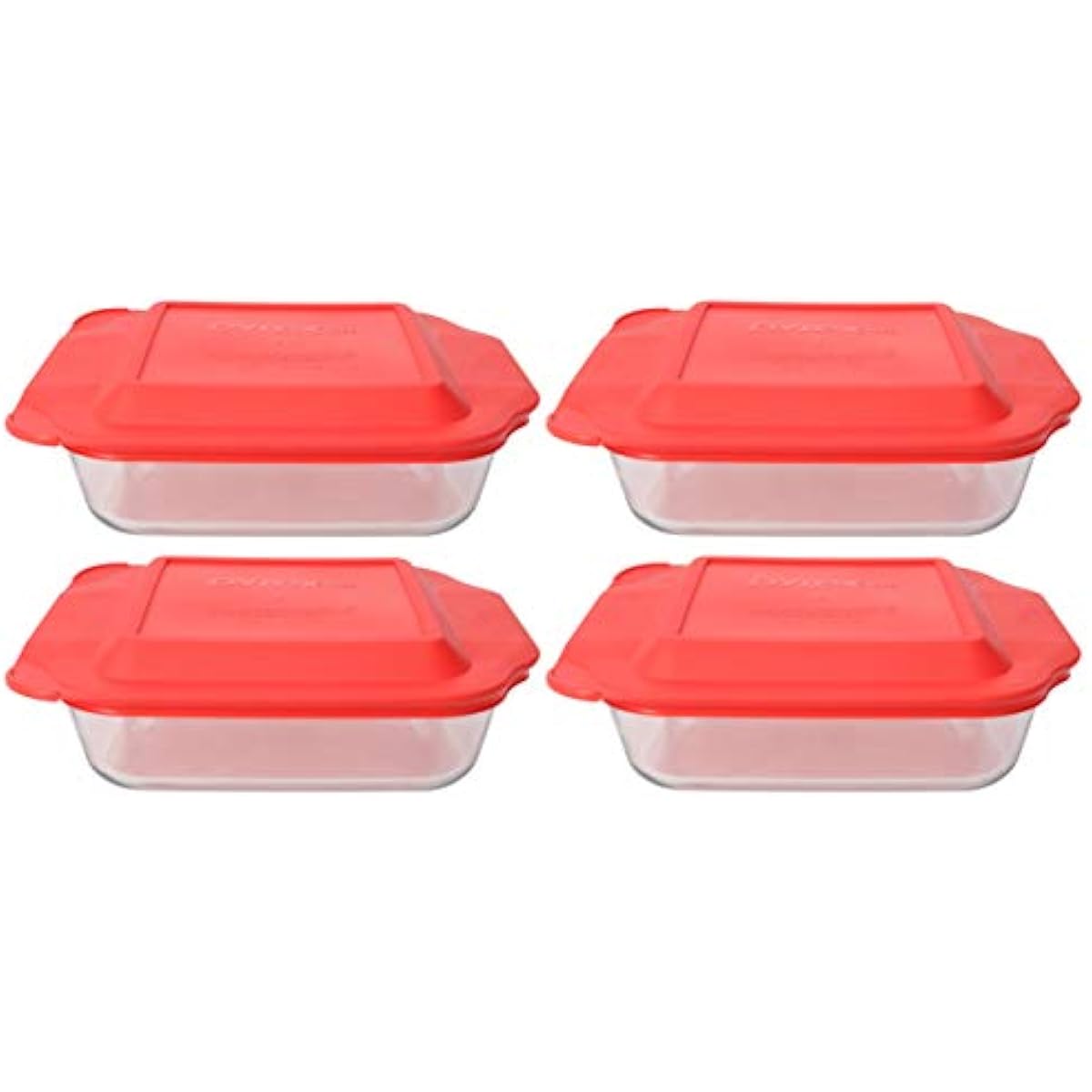 Pyrex 222 2qt Glass Baking Dishes & 222-PC Red Food Storage Replacement Lids (4-Pack) - Made in USA