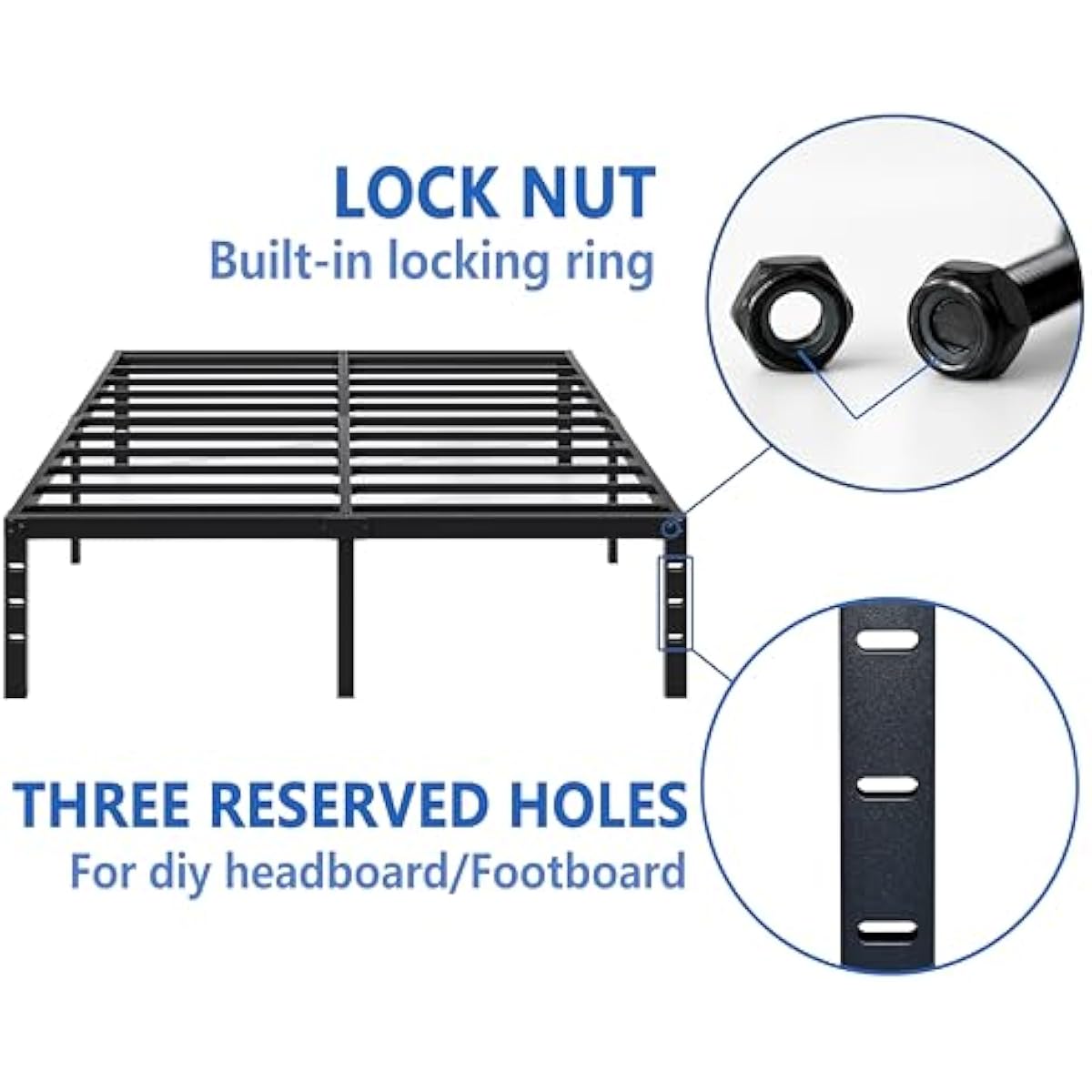 Metal Bed Frame,Queen Size Bed Frame with Storage Space,Heavy Duty Sturdy Mattress Foundation,Easy Assembly,No Box Spring Needed, Black,14 Inch,Queen