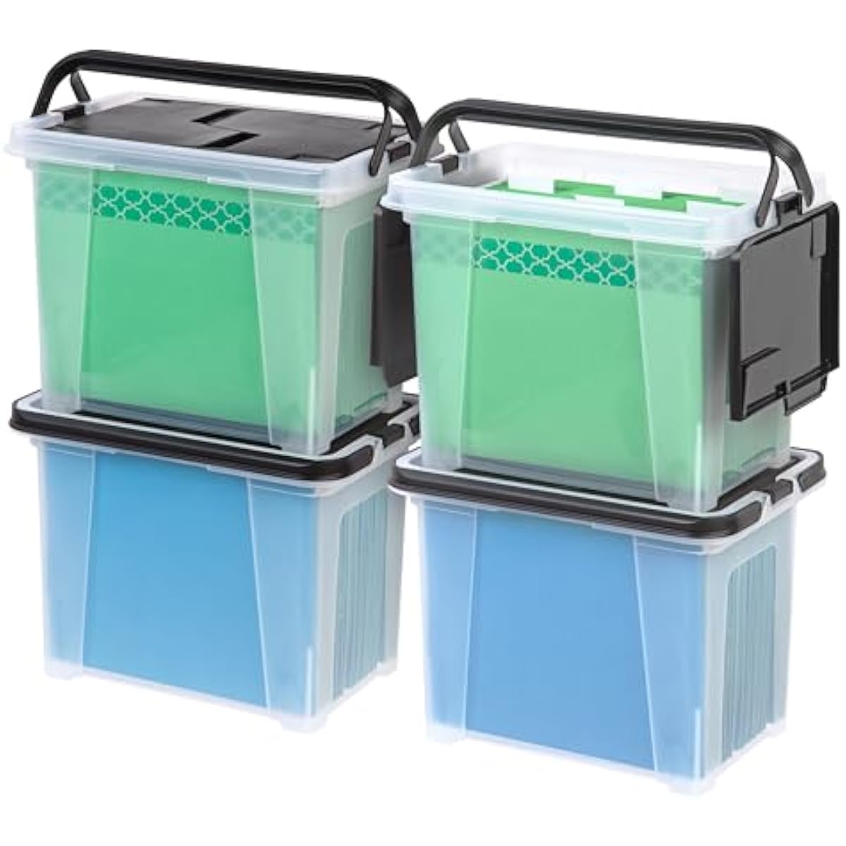 IRIS USA File Box File Organizer w/Wing Lid for Letter/Legal File, Water Resistant Document Box, BPA-Free Plastic Storage Bin Organizer with Handles, Stackable, Nestable, Clear 18 Qt. 4Pack