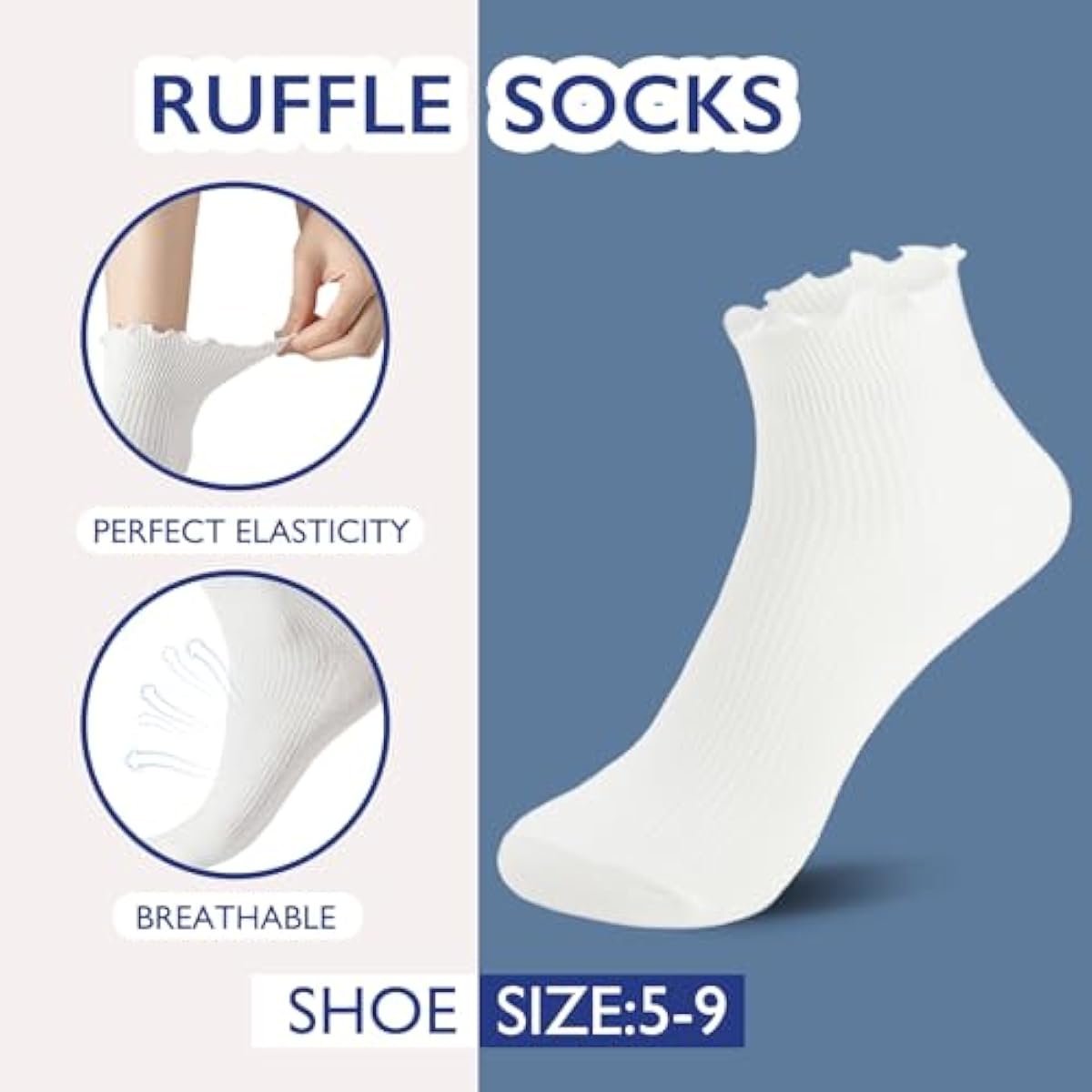 Hstyle 6 Pairs of Ruffle Socks Women, Cute Ruffle Ankle Socks
