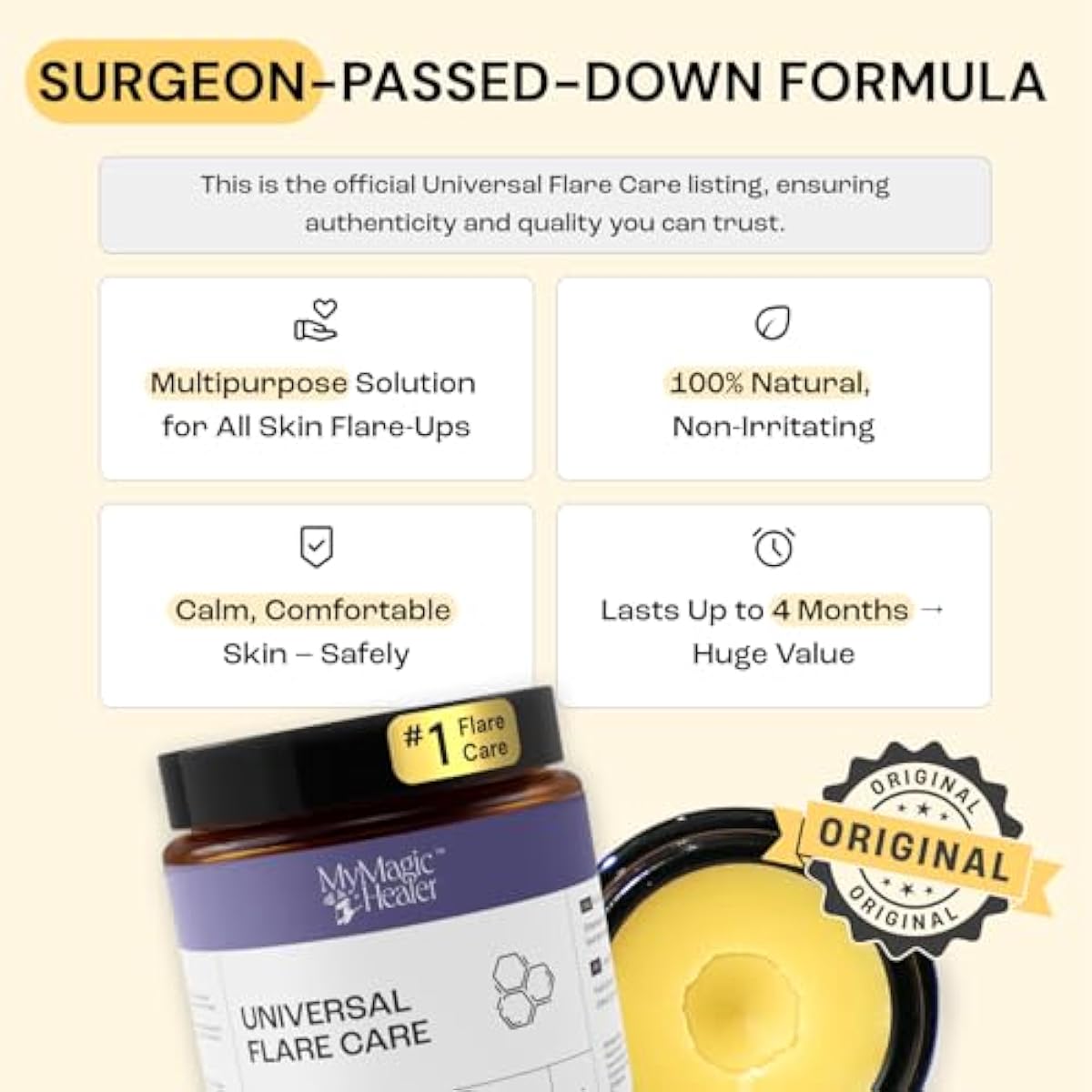MyMagicHealer Universal Flare Care – Multi-Purpose Solution | Skin Flare-Ups - Hidradenitis Suppurativa, Folliculitis, Boils, Cysts | Anti-Chafing | Irritated Skin Relief w/Propolis & Egg Yolk 4 oz