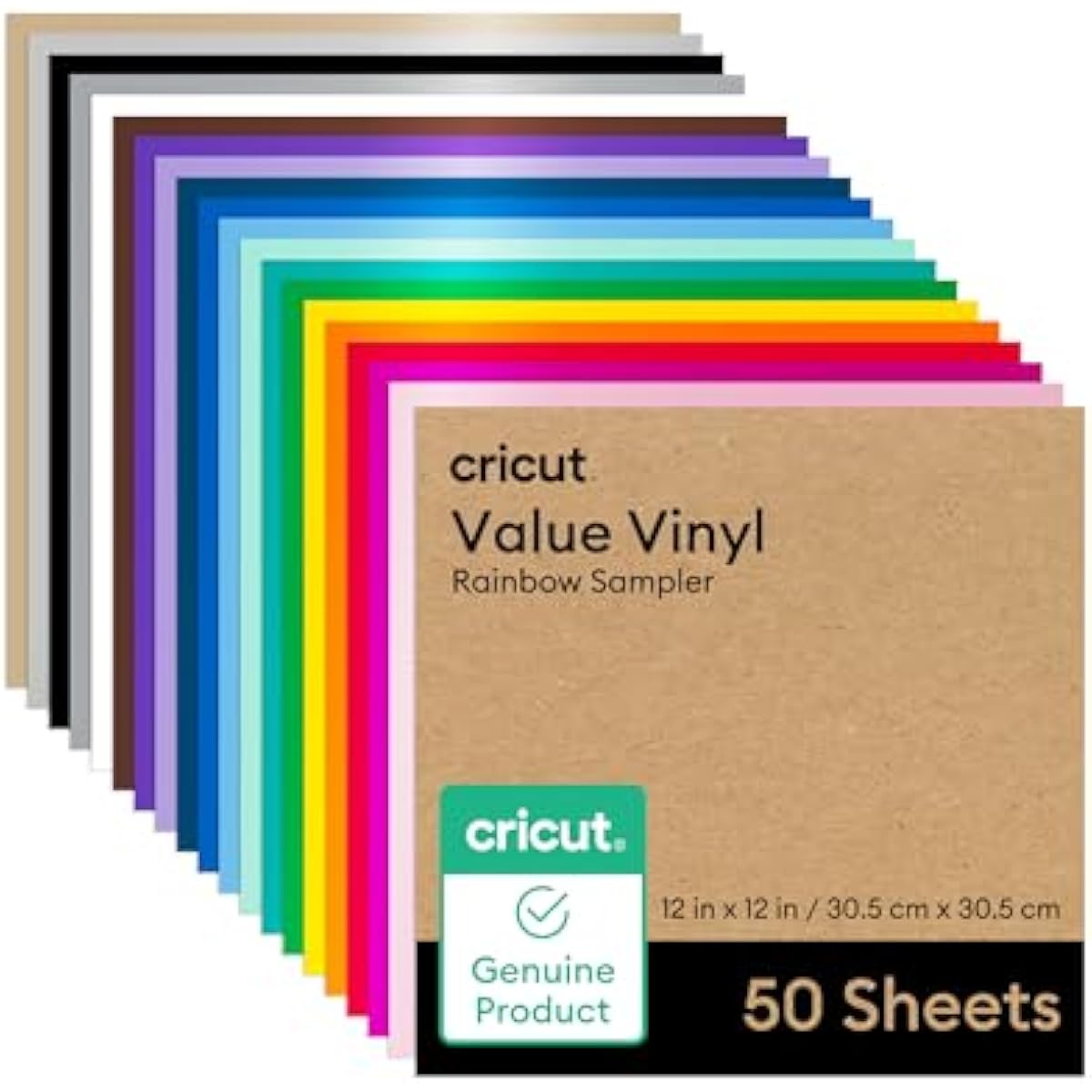 Cricut Value Permanent Vinyl - 50ft Rainbow Sampler, 12in x 12in Sheets (50 Count)