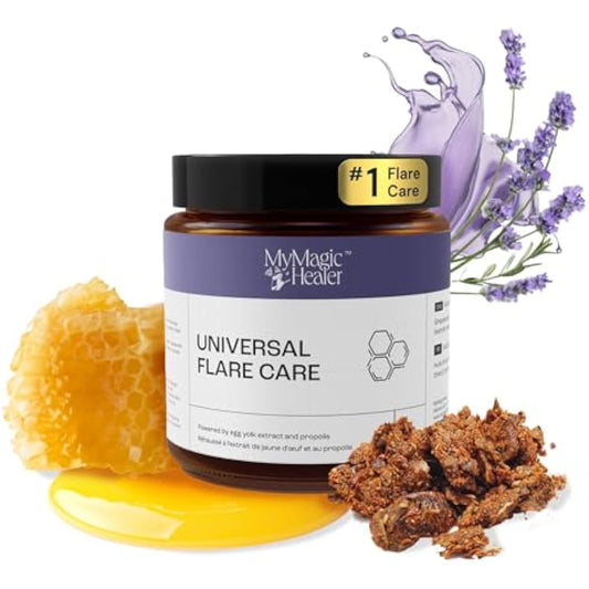 MyMagicHealer Universal Flare Care – Multi-Purpose Solution | Skin Flare-Ups - Hidradenitis Suppurativa, Folliculitis, Boils, Cysts | Anti-Chafing | Irritated Skin Relief w/Propolis & Egg Yolk 4 oz