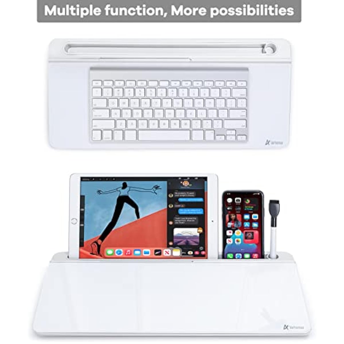 Varhomax Glass Desk Whiteboard with Storage, Desktop Organizer to-do List Memo Notepad Dry Erase White Board for Home Office and School Supplies (White)