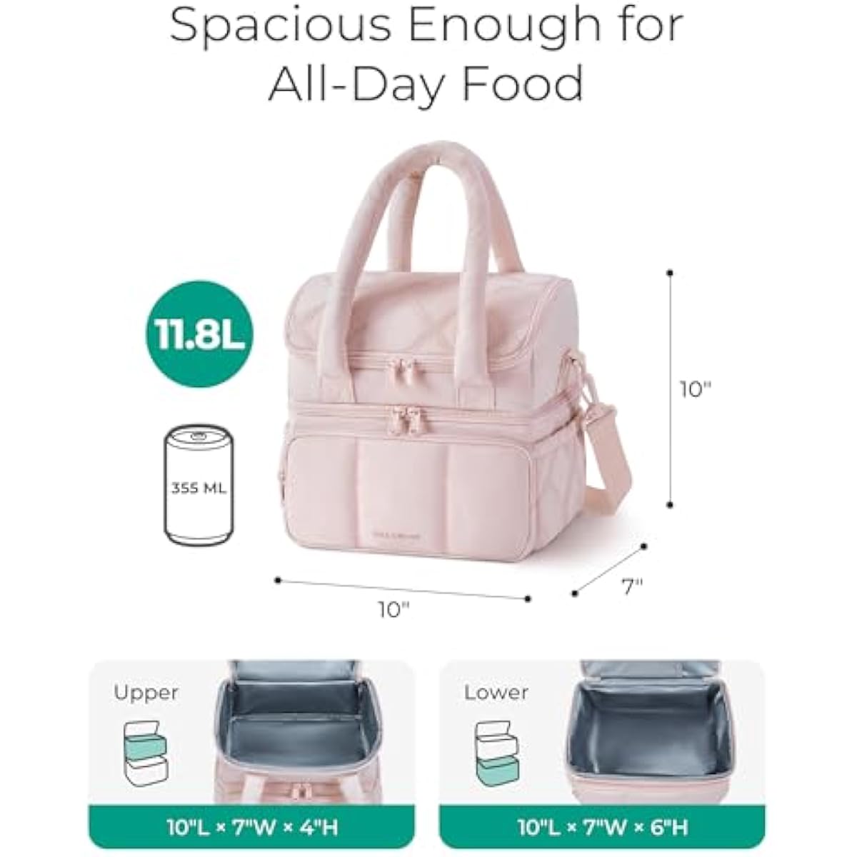BAGSMART Lunch Bag Women, Double Deck Insulated Lunch Box, Quilted Puffer Lunch Tote, Leakproof, Durable & Reusable Large Lunch Cooler For Work Picnic Travel Meal Prep, Camel