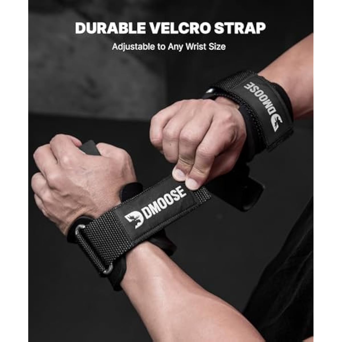 DMoose Fitness Weight Lifting Hooks (Pair) for Deadlifts, Pull Ups, Rows & Shrugs - Anti-Rip Nylon Strap Hand Grips with Thick Wrist Padding - Heavy Duty Wrist Straps for Weightlifting & Gym Workouts