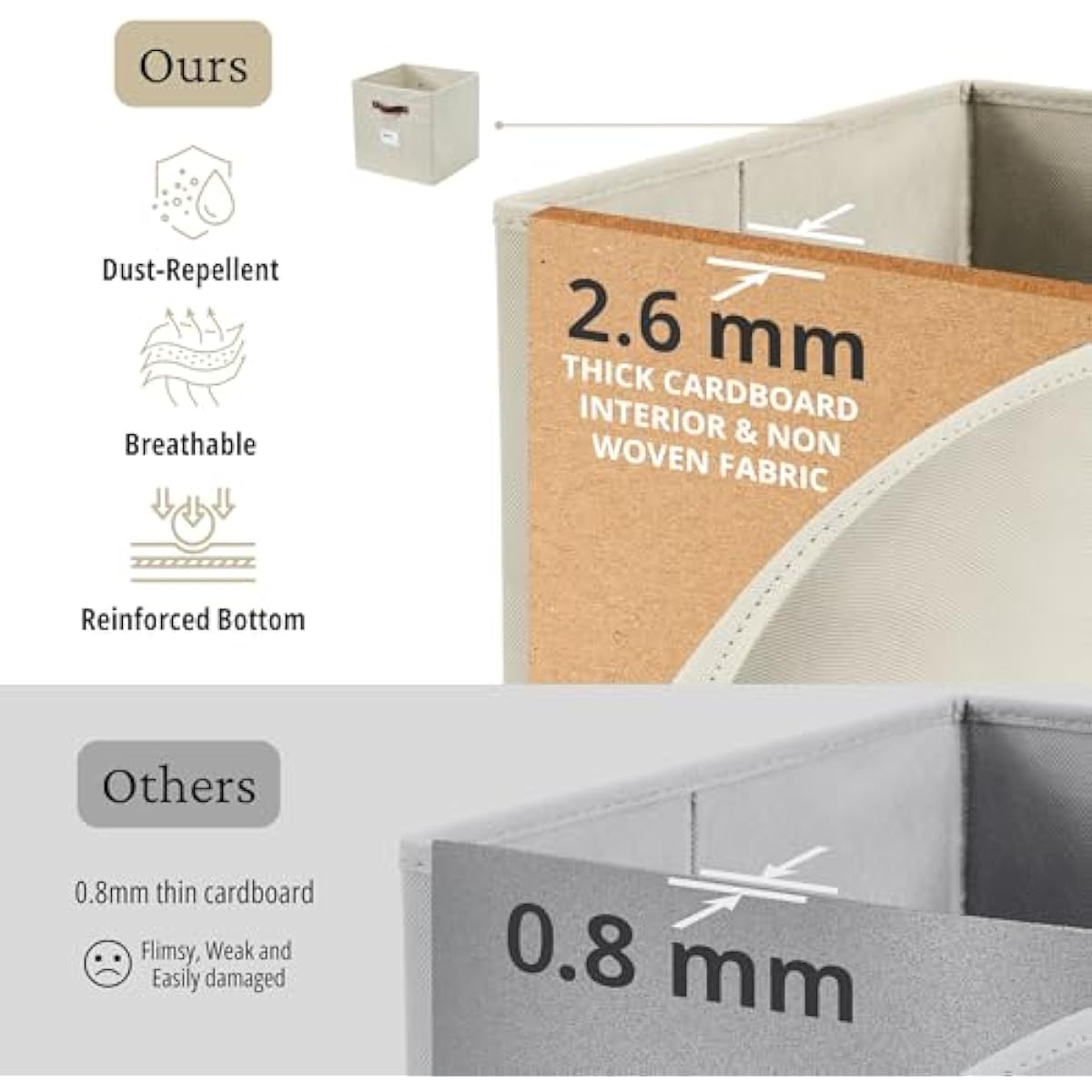 DECOMOMO Storage Bins, Cube Storage Bin with Labels, Fabric Storage Cubes for Shelves (10.5" x 11" / 6pcs, Beige)