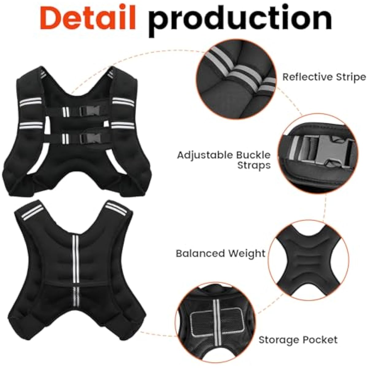 Weighted Vest, 6lb/8lb/10lb/12lb/16lb/20lb/25lb/30lb Weight Vest for Men Women, Body Weight Vests Adjustable with Reflective Stripe for Strength Training, Running, Workout, Jogging, Walking