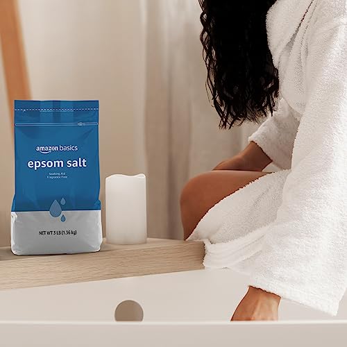 Amazon Basics Epsom Salt Soak, Unscented, Magnesium Sulfate USP, Muscle and Feet Relaxation, Resealable Bag, 3 Pound