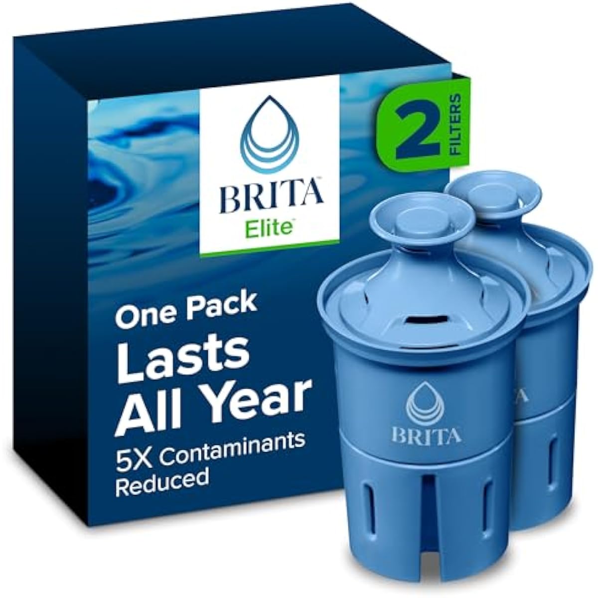 Brita Filter Replacements for Water Pitchers and Dispensers, Elite, NSF Certified to Remove 99% of Lead, 2 Count, Blue
