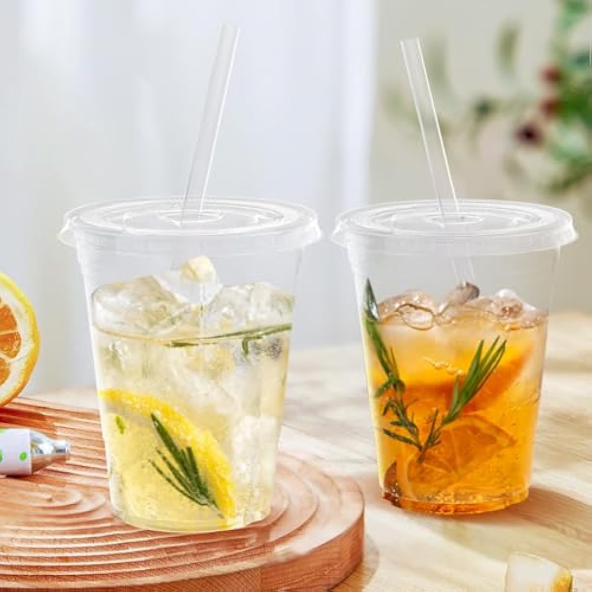 100 Pack 16 oz Clear Plastic Cups with Lids & Straws – Sturdy, Food-Safe Disposable Cups for Iced Coffee, Smoothies & Cold Drinks