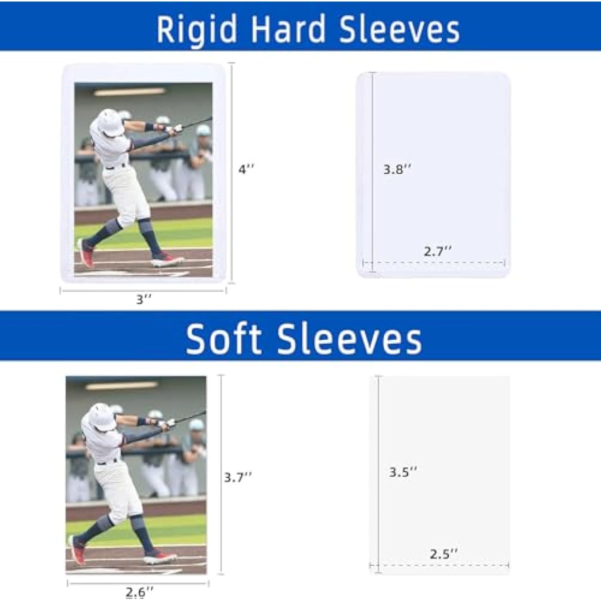 400 Card Sleeves Hard Plastic, Arjiekwei 3"X4" Baseball Cards Protectors Plastic, Premium Card Holder for Trading Sports Baseball Football Game Cards (200 Hard Sleeve + 200 Soft Sleeve)